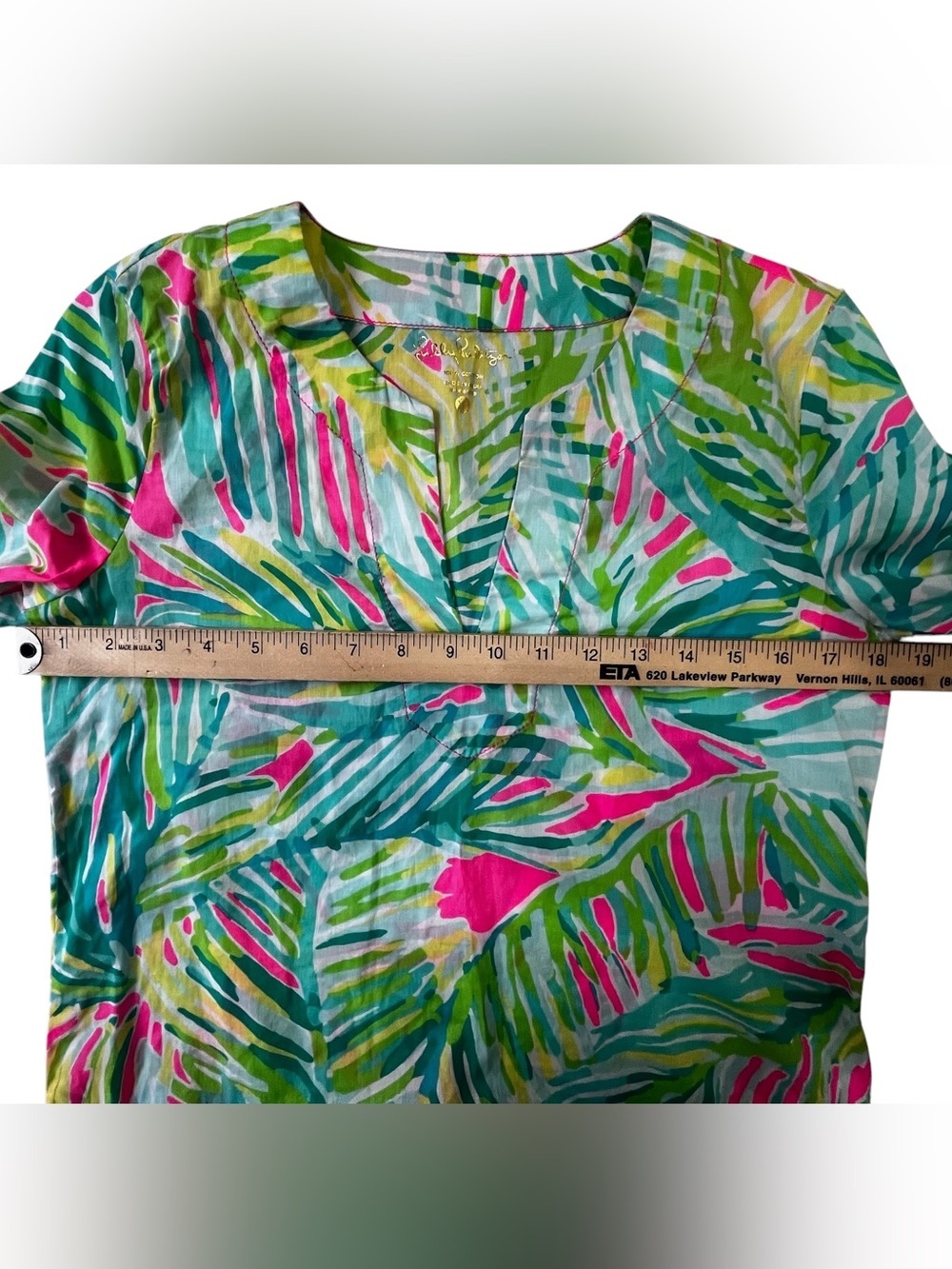 Lilly Pulitzer Amelia Island pink green Cotton Tunic Top Tropical Storm Print XS - Picture 5 of 9